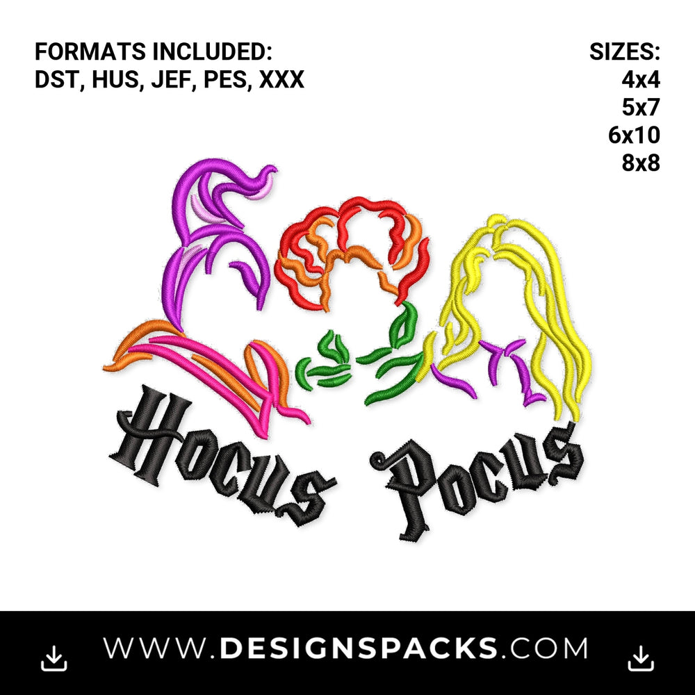 Hocus Pocus Sanderson Sisters Hair Embroidery Design - Instant digital download pattern at Designspacks.com