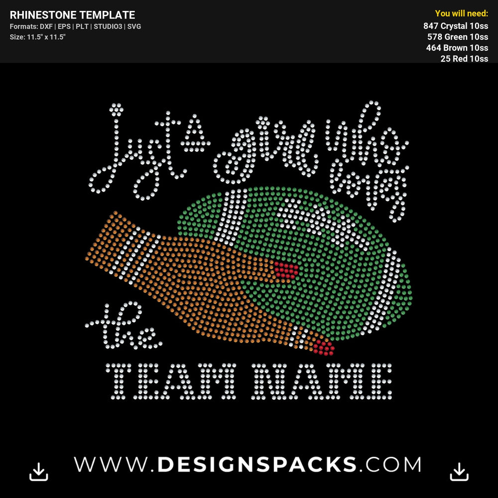 Woman Hand Football Girl Love Rhinestone Digital Template