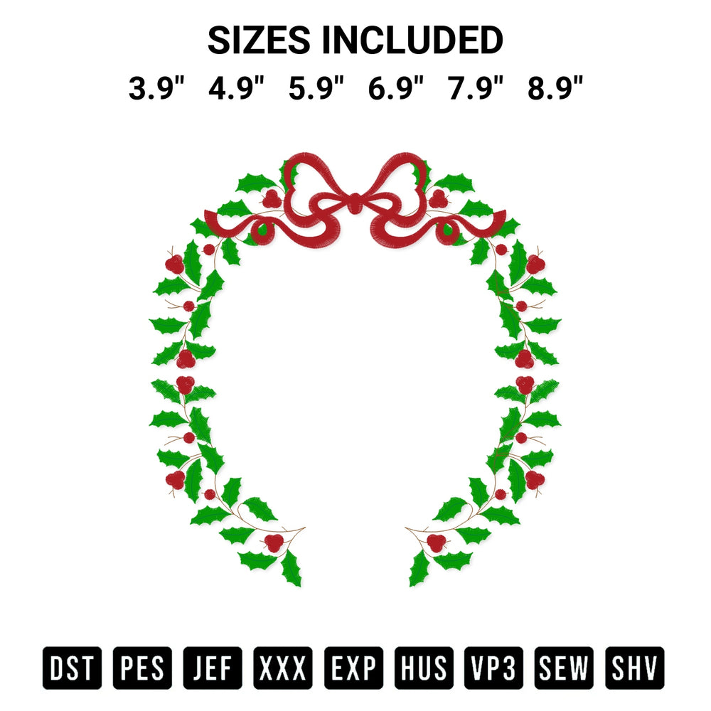 Elevate your next project with our Christmas Holly Wreath With Bow Embroidery Design embroidery file. Shop high-quality digital patterns instantly at Designspacks.com. Available sizes: 3.9", 4.9", 5.9", 6.9", 7.9", 8.9".