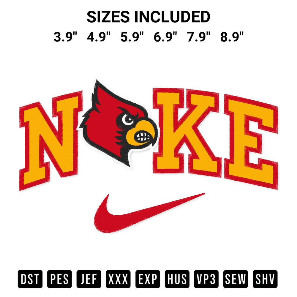 Download the Louisville Cardinals X Nike Embroidery Design machine embroidery design exclusively at Designspacks.com. Premium digitized pattern for apparel and DIY crafts. Available sizes: 3.9", 4.9", 5.9", 6.9", 7.9", 8.9".