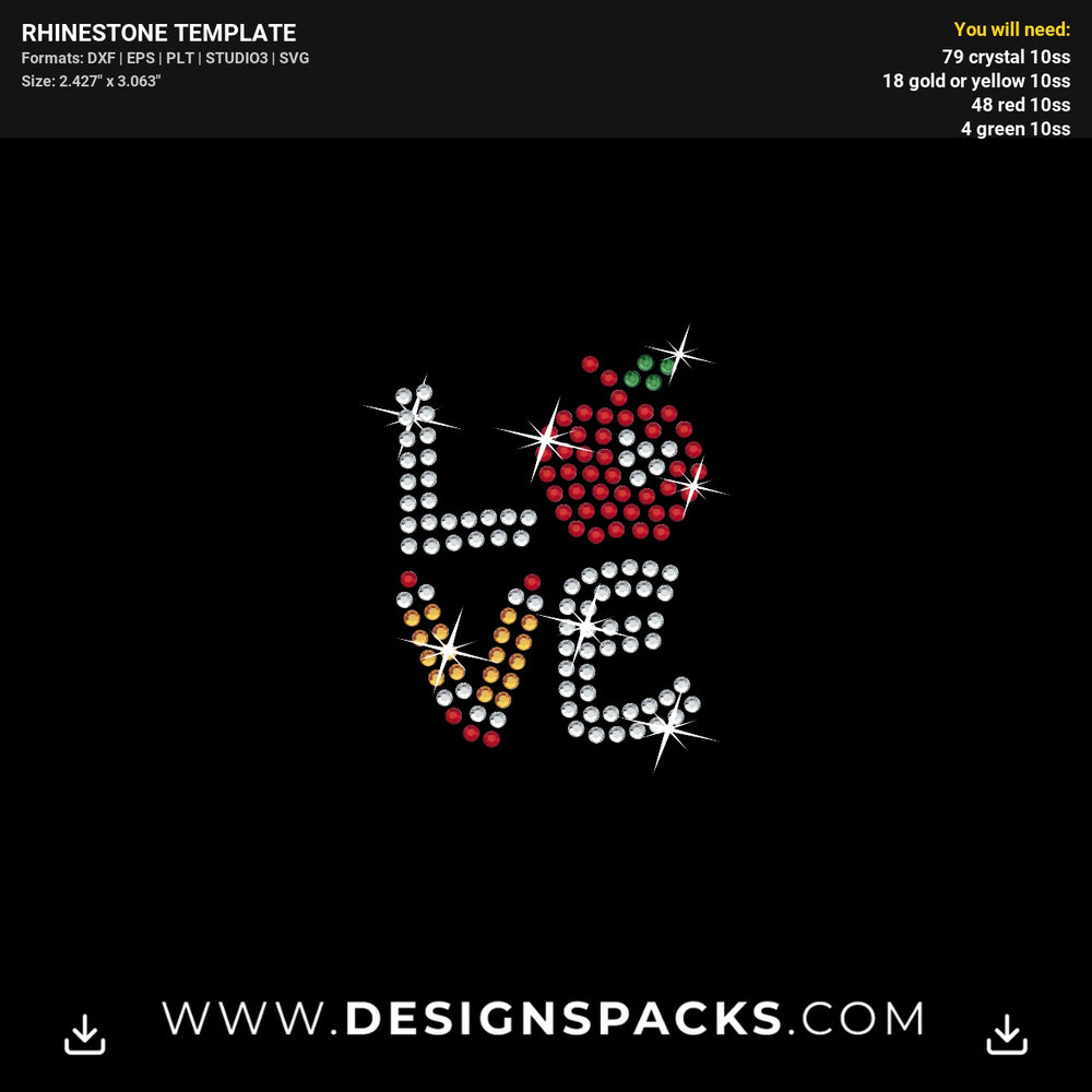 Face Mask Love Apple Updated Rhinestone Digital Template
