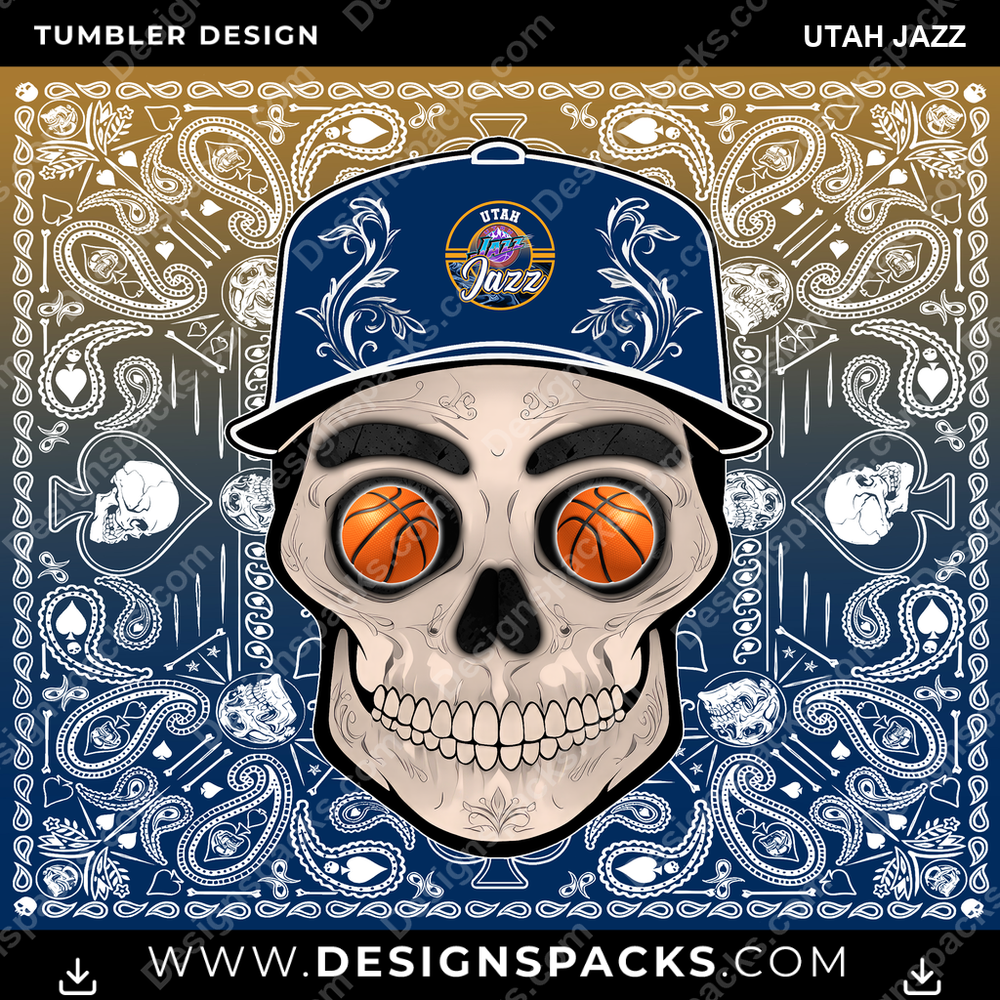 Basketball Skull Handkerchief Utah Jazz Tumbler Digital Wrap Design