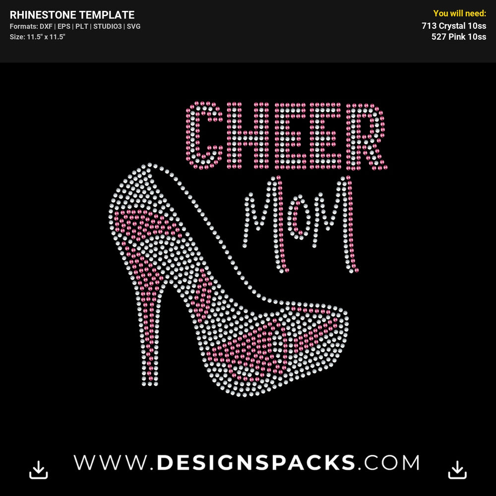 Cheer Mom Heel Megaphone Rhinestone Digital Template
