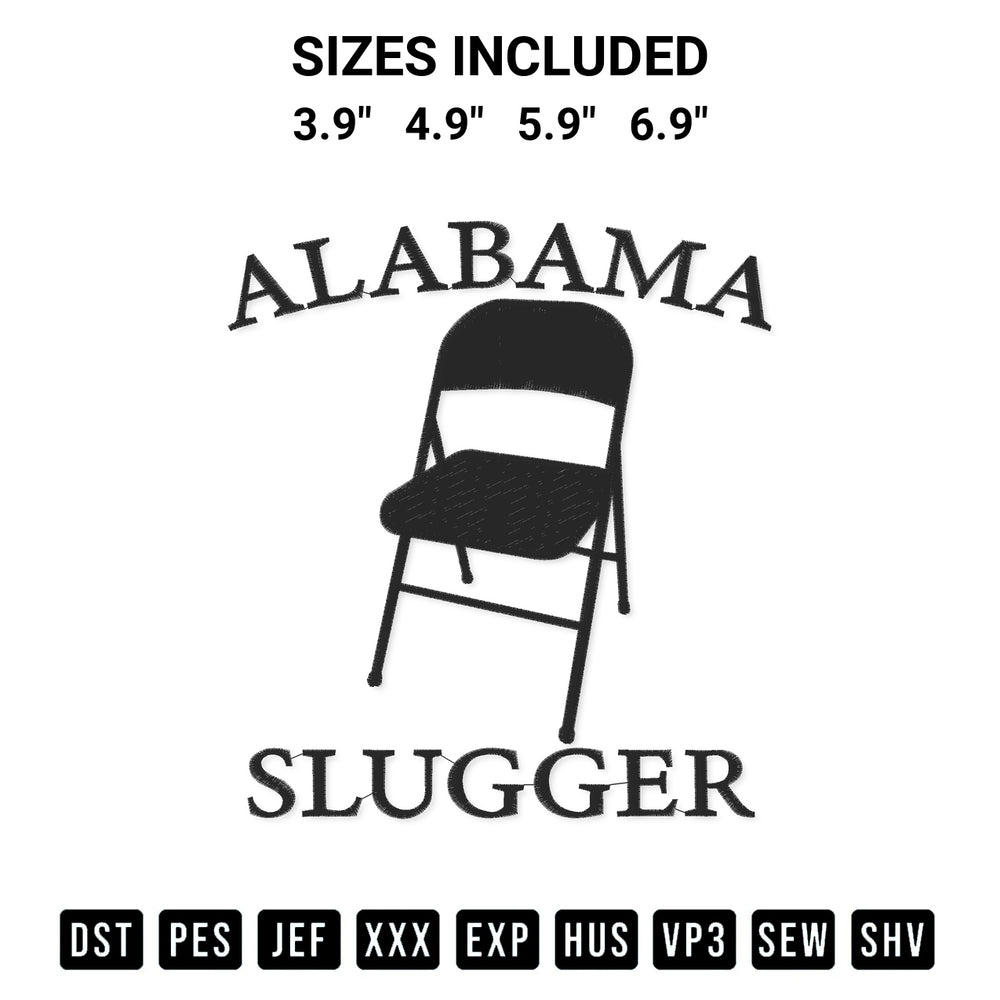 Get the Alabama Slugger Embroidery Design embroidery design for your custom crafts! Premium digitized files available for instant download at Designspacks.com. Available sizes: 3.9", 4.9", 5.9", 6.9".