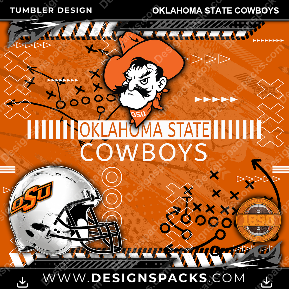 College Sport Xs & Os Oklahoma State Cowboys Tumbler Digital Wrap Design