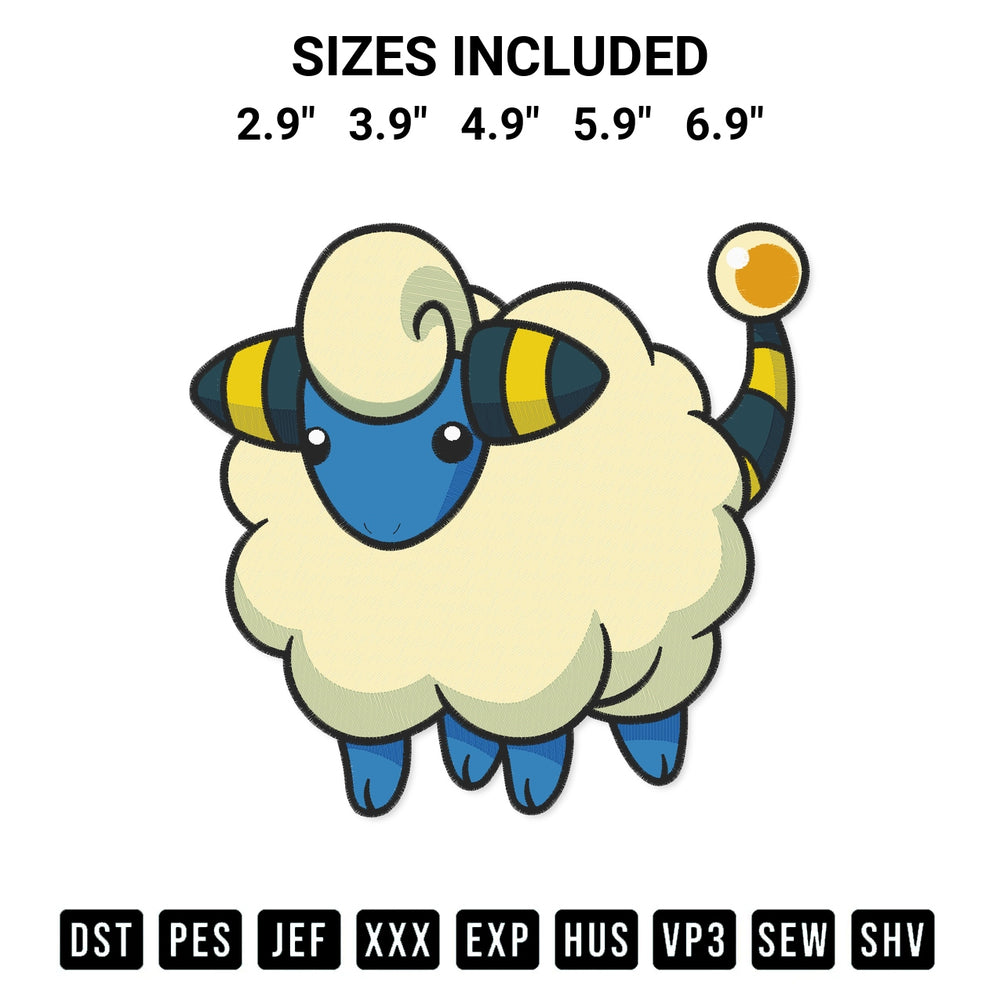 Create amazing crafts with the Mareep Pokemon Embroidery Design embroidery file. High-quality digital download from Designspacks.com, perfect for beginners and pros. Available sizes: 2.9", 3.9", 4.9", 5.9", 6.9".