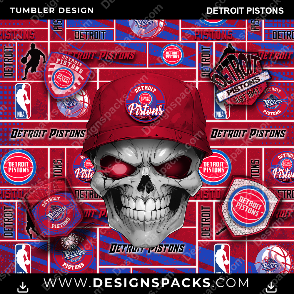 Basketball Skull Detroit Pistons Tumbler Digital Wrap Design