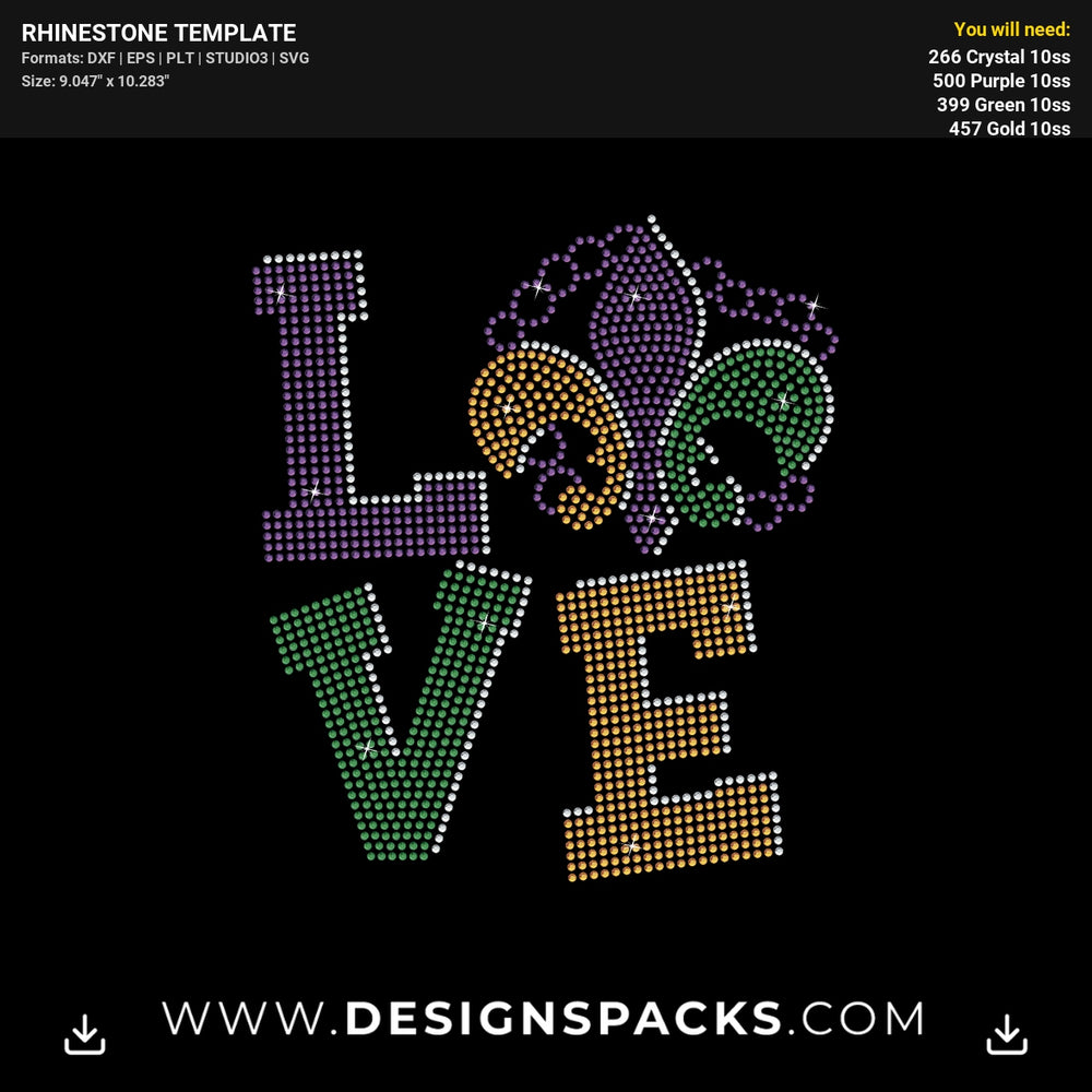 Love Mardi Gras Rhinestone Digital Template