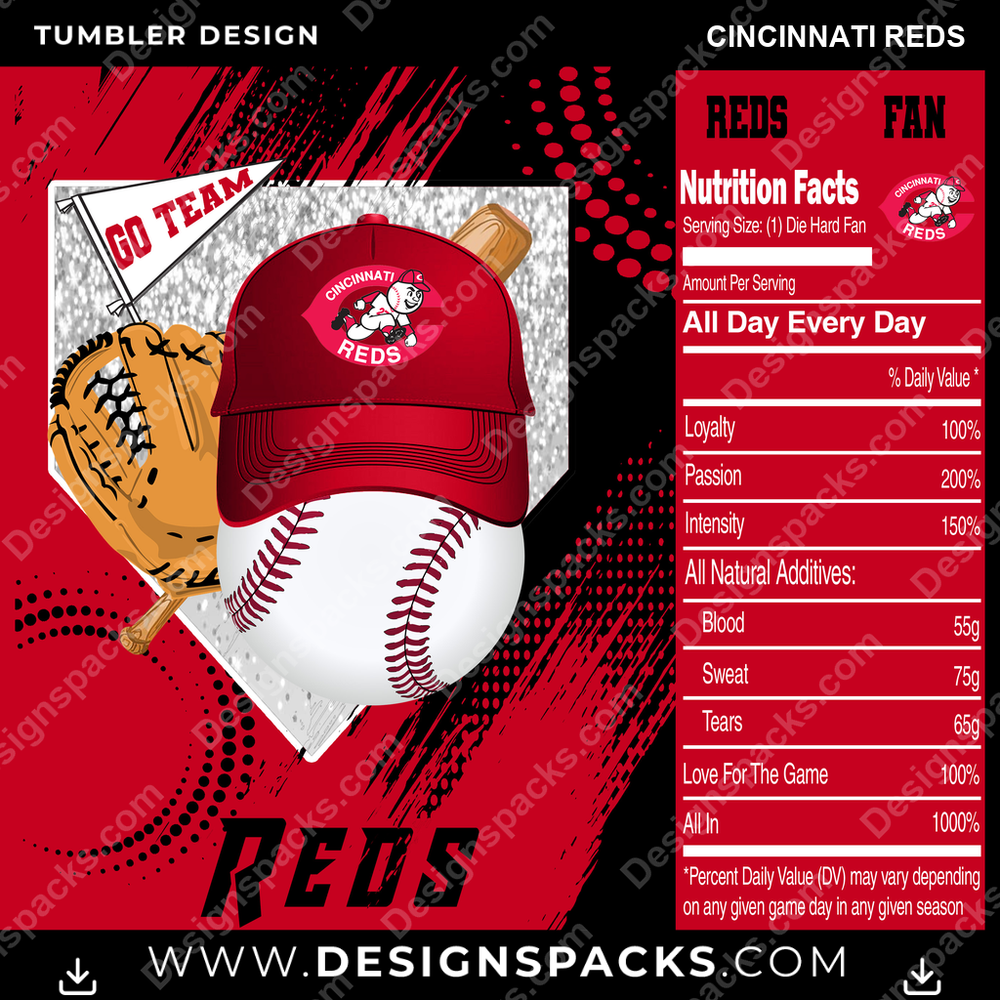 Baseball Team Fan Cincinnati Reds Tumbler Digital Wrap Design