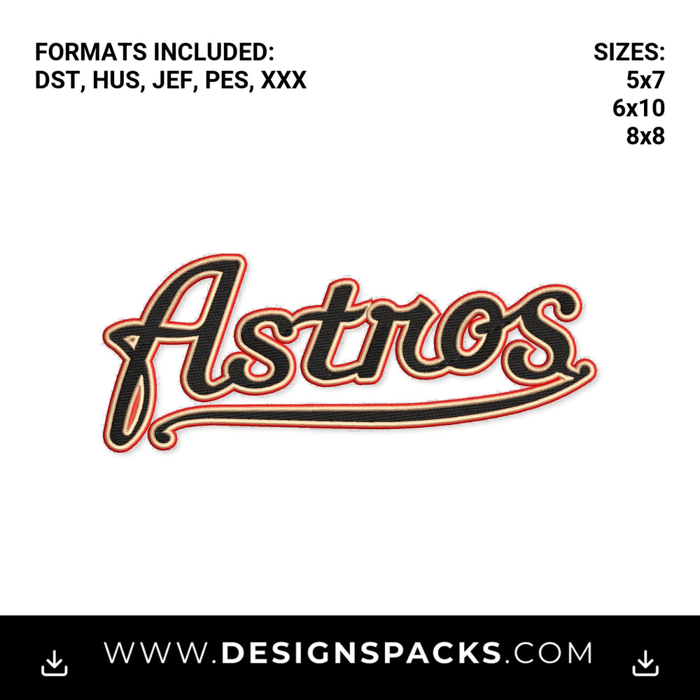 Houston Astros Baseball Script Logo Embroidery Design - Instant digital download pattern at Designspacks.com