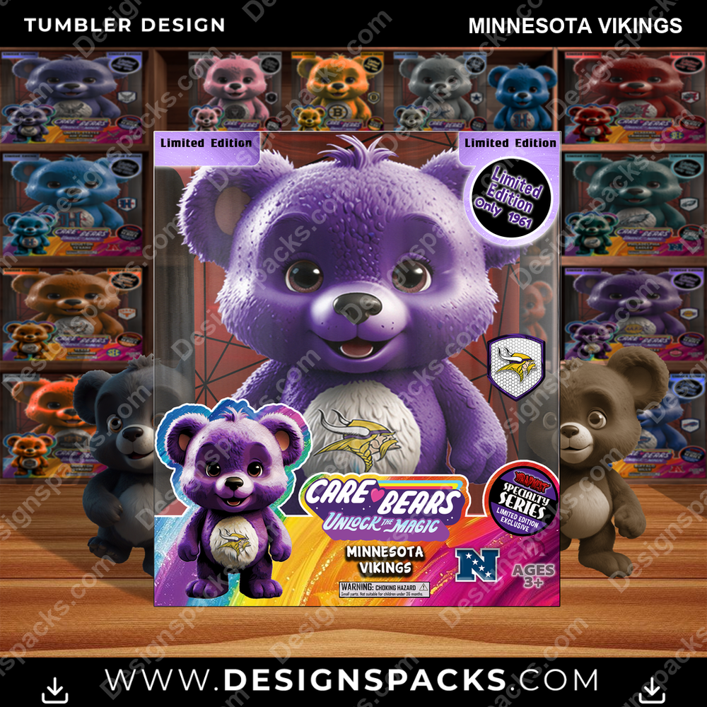 Football Care Bear Box Minnesota Vikings Tumbler Digital Wrap Design