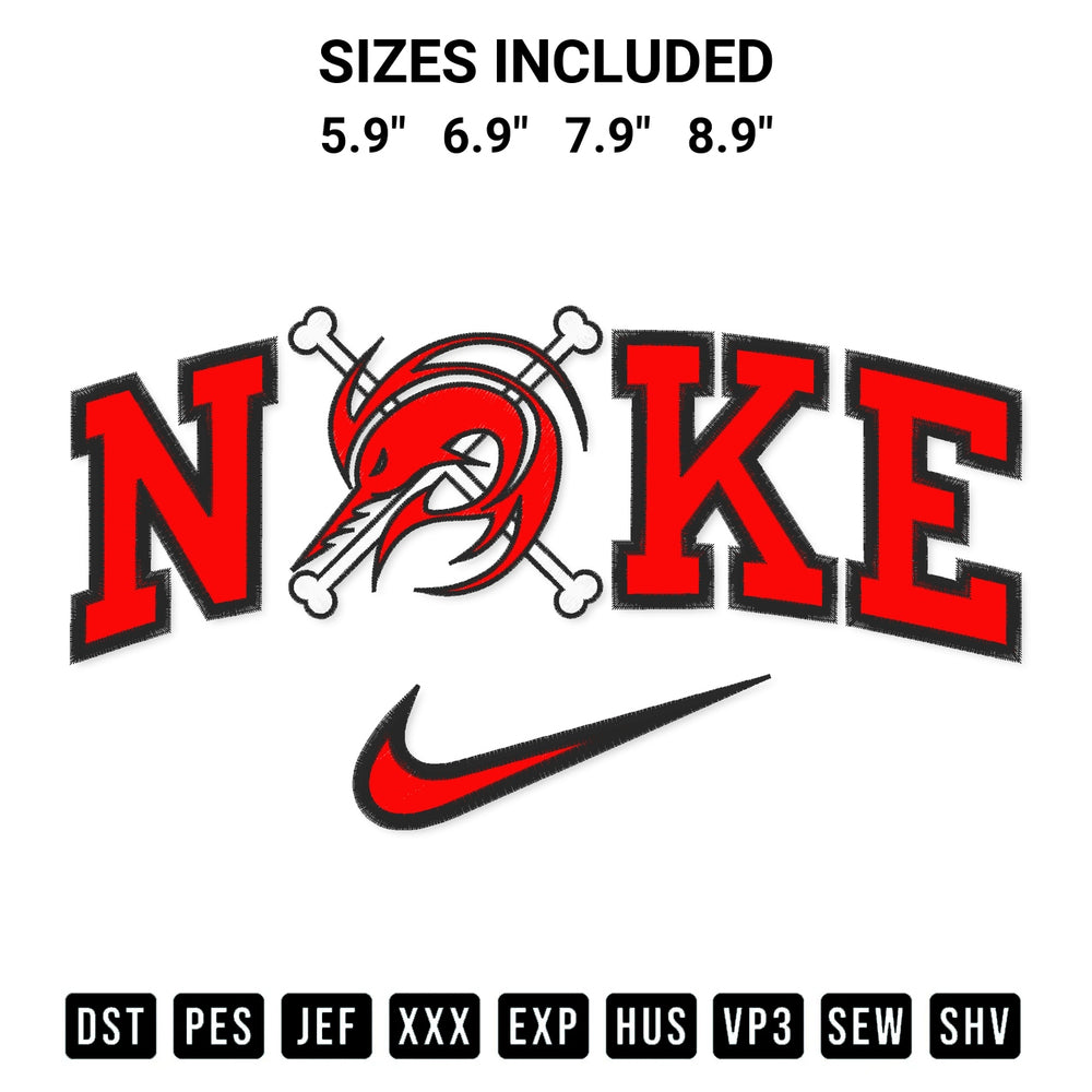 Get the Arlong Pirates Logo X Nike Embroidery Design embroidery design for your custom crafts! Premium digitized files available for instant download at Designspacks.com. Available sizes: 5.9", 6.9", 7.9", 8.9".