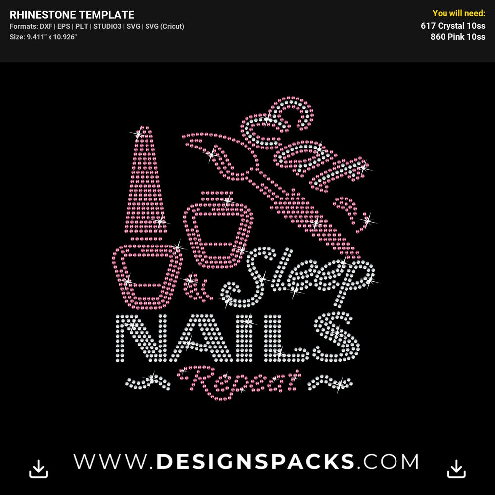 Eat Sleep Nails Repeat Rhinestone Digital Template