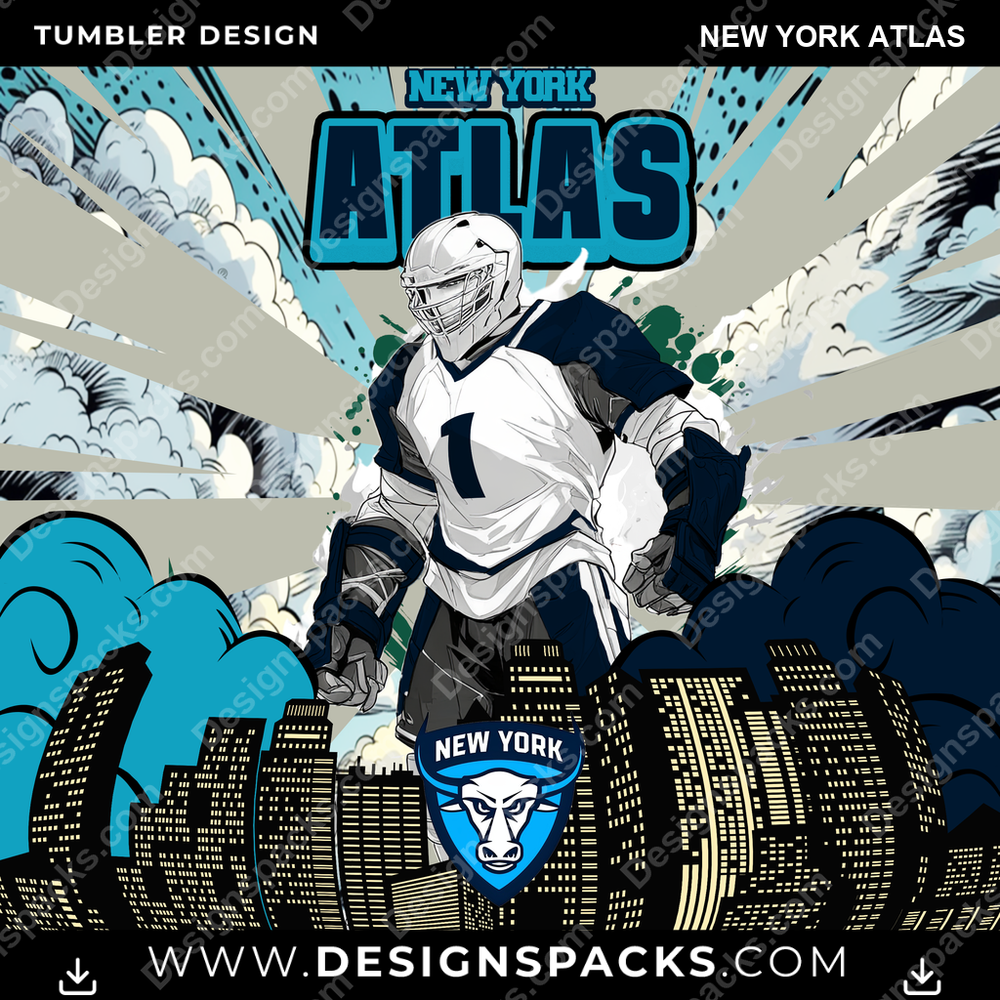 Lacrosse Comic Cover New York Atlas Tumbler Digital Wrap Design