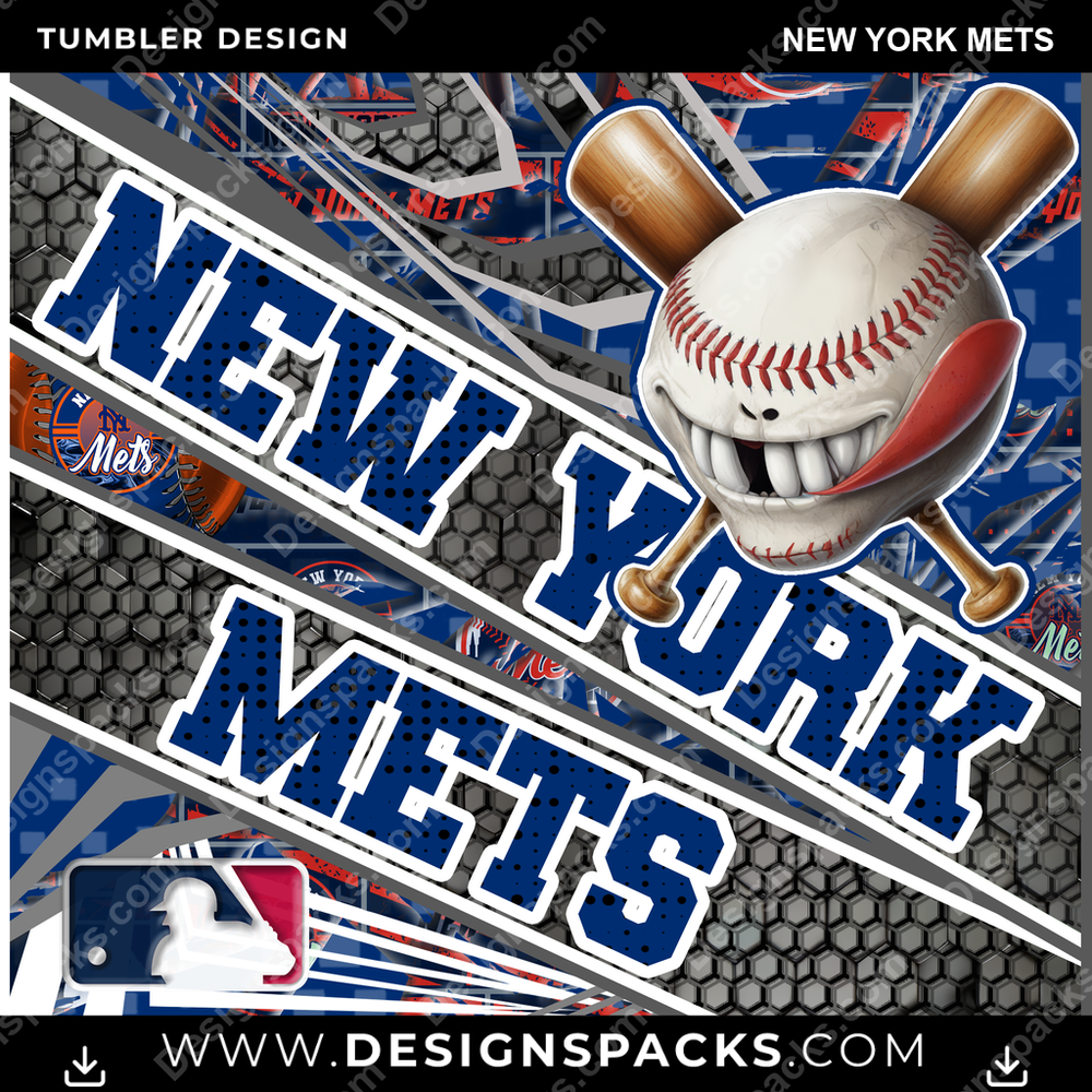 Baseball Angry Sports New York Mets MLB Baseball Tumbler Digital Wrap Design Download