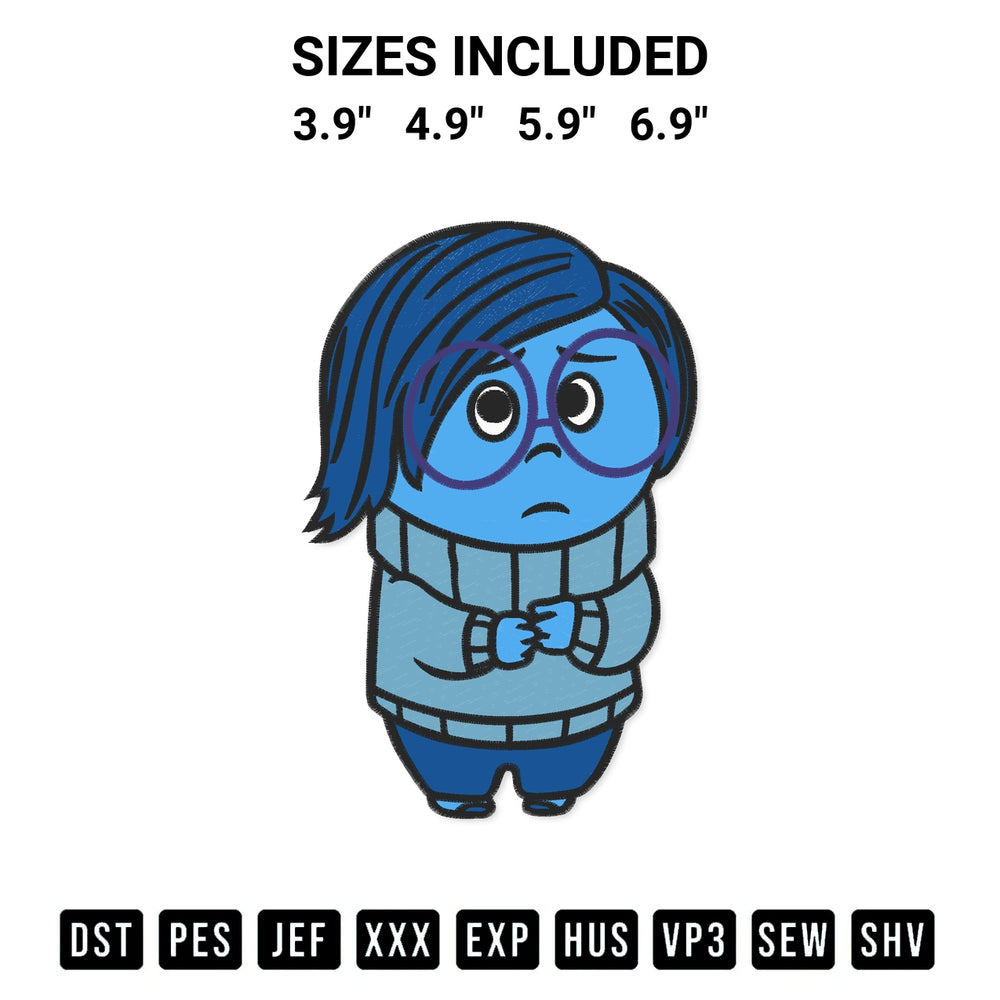 Looking for the perfect pattern? Download the Sadness Inside Out 2 Embroidery Design embroidery design today at Designspacks.com. Crisp, clean stitching guaranteed. Available sizes: 3.9", 4.9", 5.9", 6.9".
