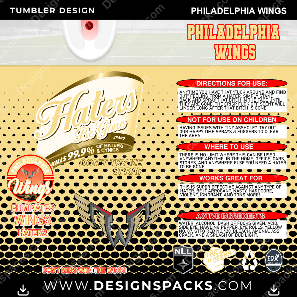 Lacrosse Haters Be Gone Philadelphia Wings Tumbler Digital Wrap Design