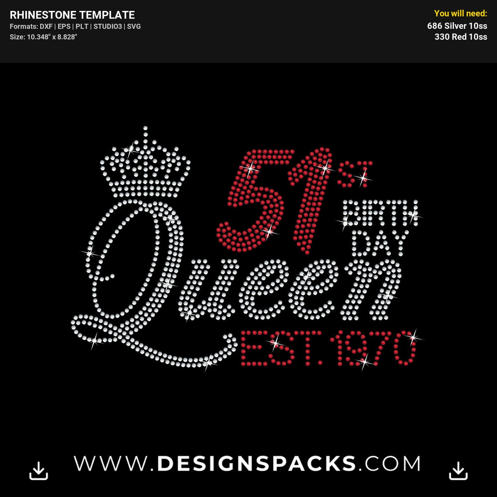 Birthday Queen Est Numbers Rhinestone Digital Template