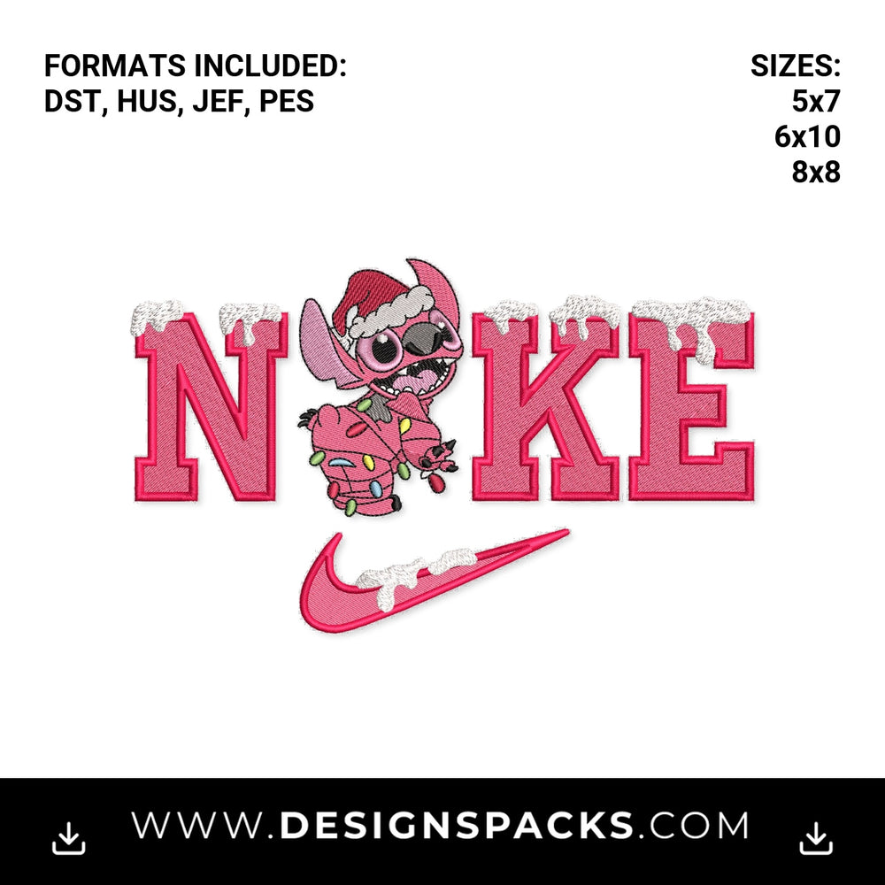 Pink Stitch Angel Christmas Nike Swoosh Embroidery Design - Instant digital download pattern at Designspacks.com