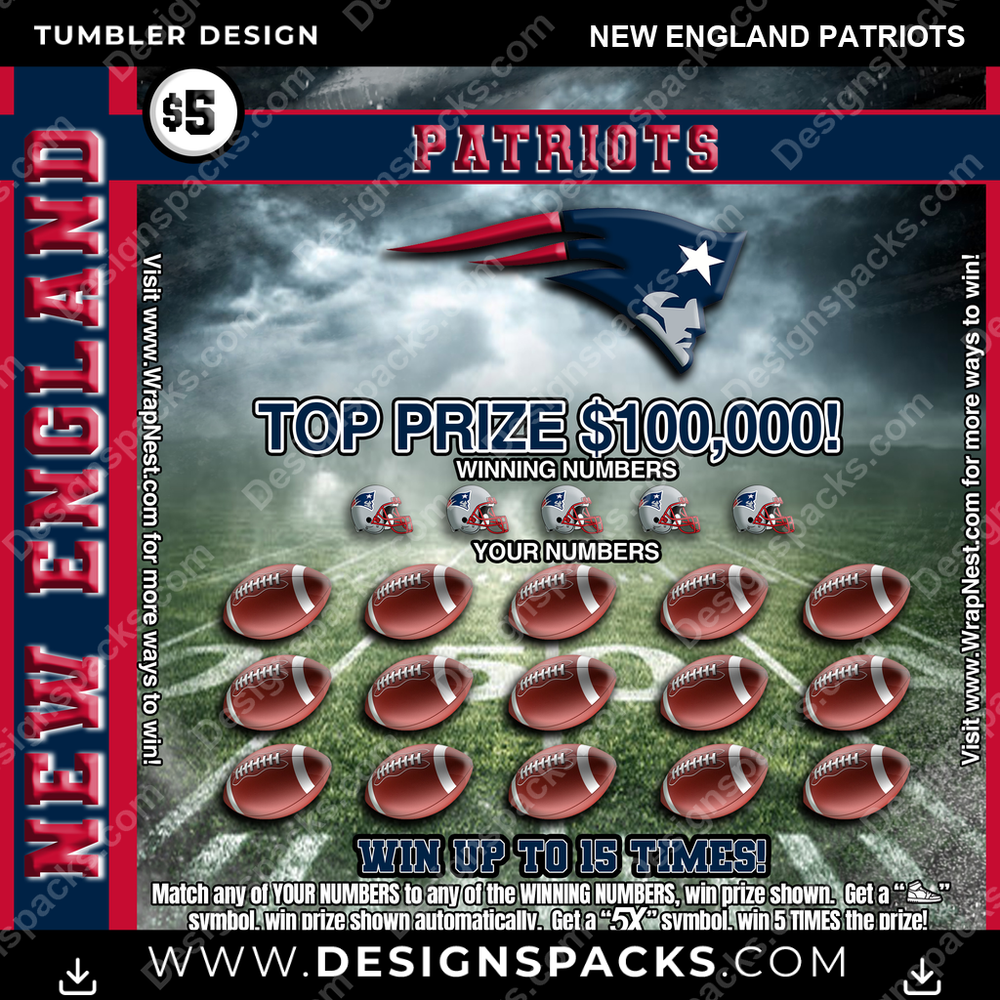 Football Lottery Ticket New England Patriots Tumbler Digital Wrap Design