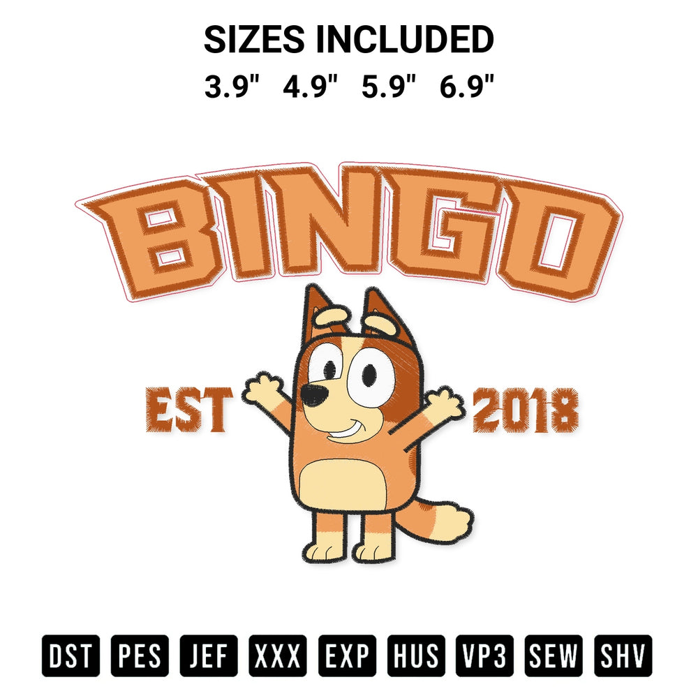Transform your fabrics with the Bingo Heeler Est 2018 Embroidery Design embroidery design. Instant access to premium digitized patterns at Designspacks.com. Available sizes: 3.9", 4.9", 5.9", 6.9".