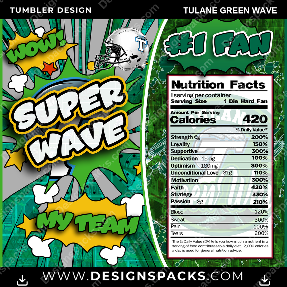 College Sport Super Team Tulane Green Wave NCAA College Sport Tumbler Digital Wrap Design Download