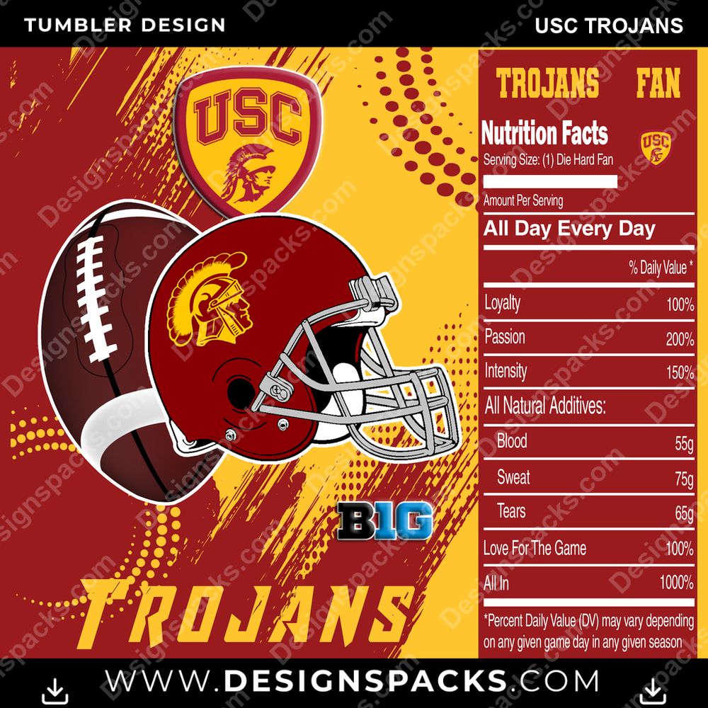 College Sport Team Fan CFB USC Trojans NCAA College Sport Tumbler Digital Wrap Design Download