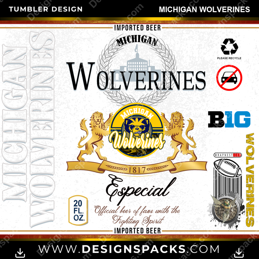 College Sport Modelo Michigan Wolverines Tumbler Digital Wrap Design