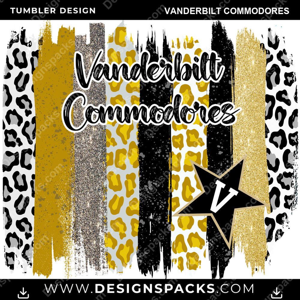 College Sport Brush Strokes Vanderbilt Commodores Tumbler Digital Wrap Design