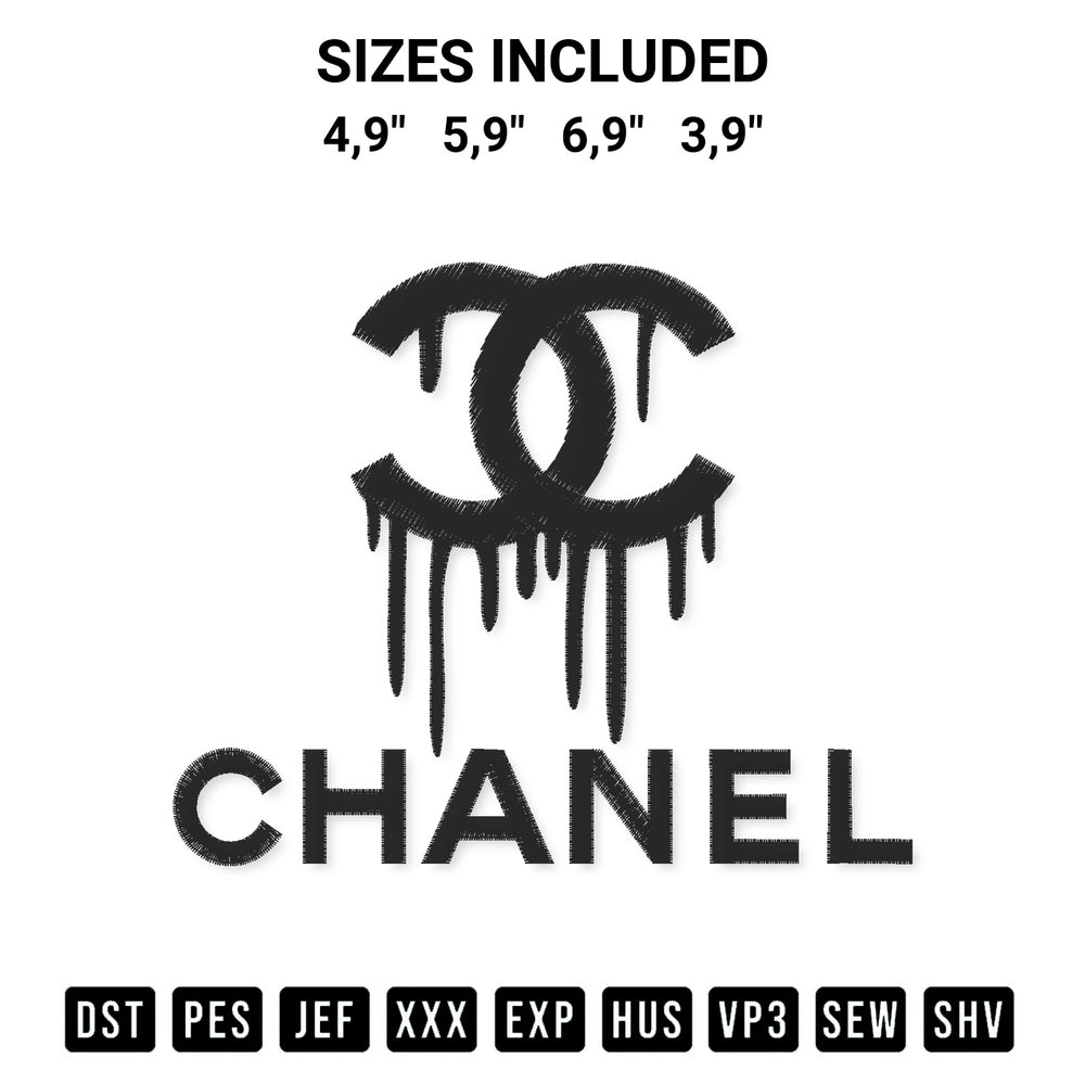 Add a unique touch to your apparel with the Dripping Chanel Logo Embroidery Design embroidery file. Premium instant download available now on Designspacks.com. Available sizes: 4,9", 5,9", 6,9", 3,9".