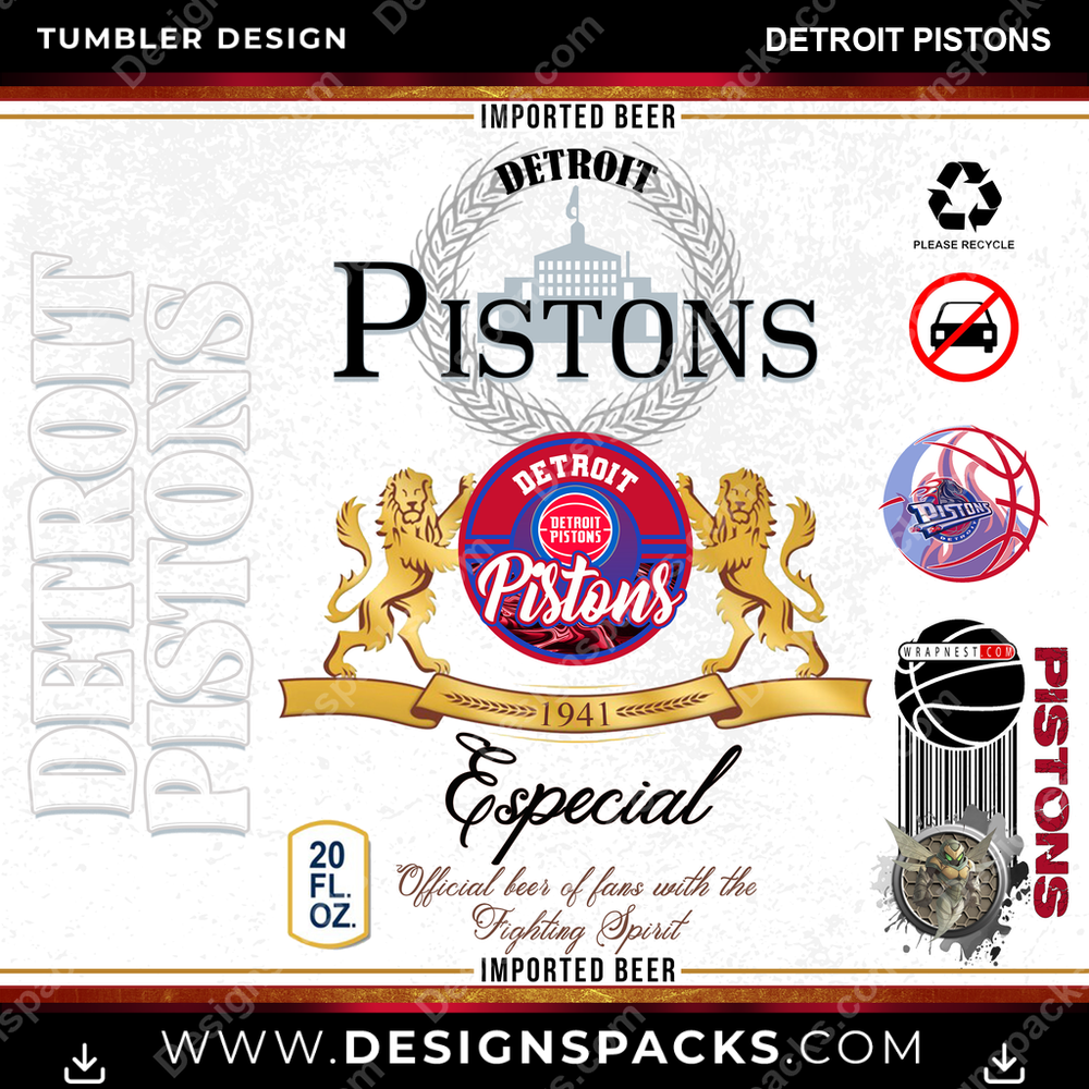 Basketball Modelo Detroit Pistons Tumbler Digital Wrap Design