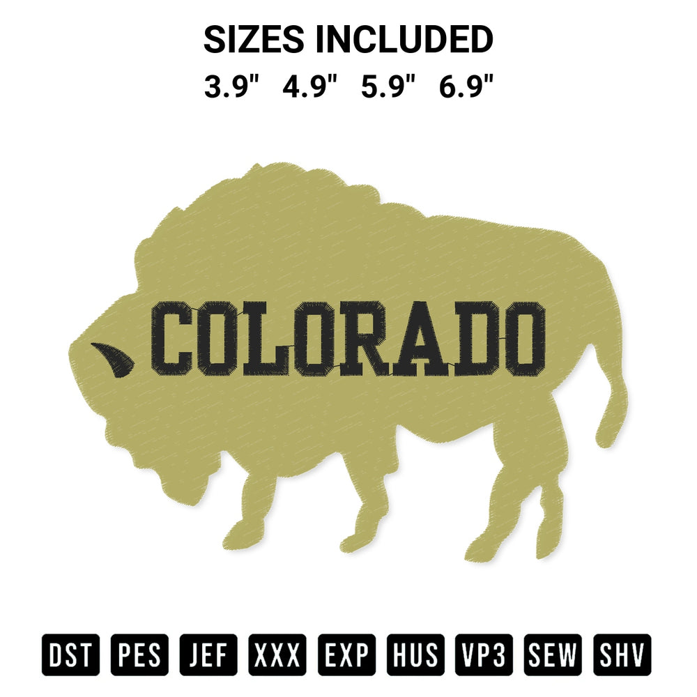 Stitch like a pro with the Buffalo Colorado University Game Day Embroidery Design embroidery pattern from Designspacks.com. High-quality digital machine embroidery file. Available sizes: 3.9", 4.9", 5.9", 6.9".