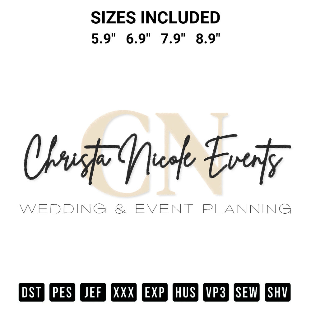 Looking for the perfect pattern? Download the Cn Christa Nicole Events 1 Embroidery Design embroidery design today at Designspacks.com. Crisp, clean stitching guaranteed. Available sizes: 5.9", 6.9", 7.9", 8.9".