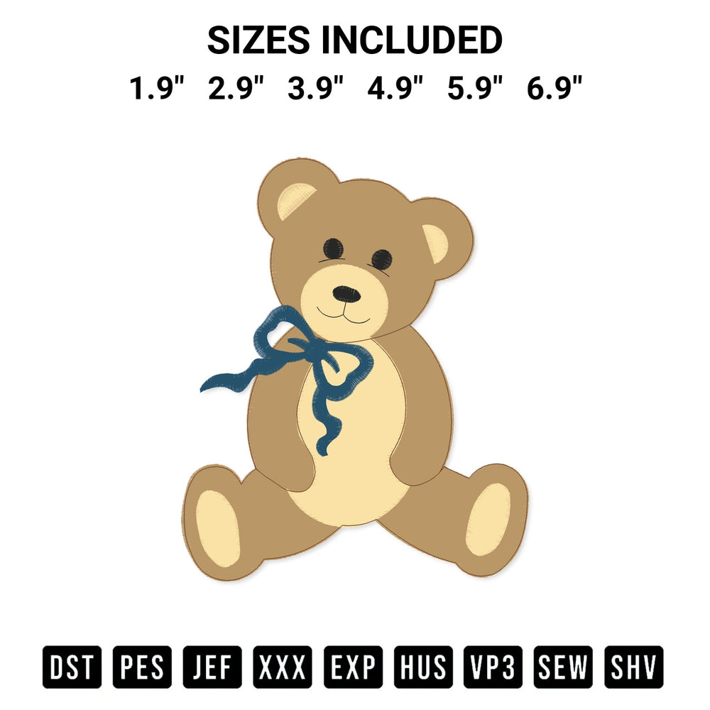 Looking for the perfect pattern? Download the Teddy Bear With Ribbon Bow Embroidery Design embroidery design today at Designspacks.com. Crisp, clean stitching guaranteed. Available sizes: 1.9", 2.9", 3.9", 4.9", 5.9", 6.9".