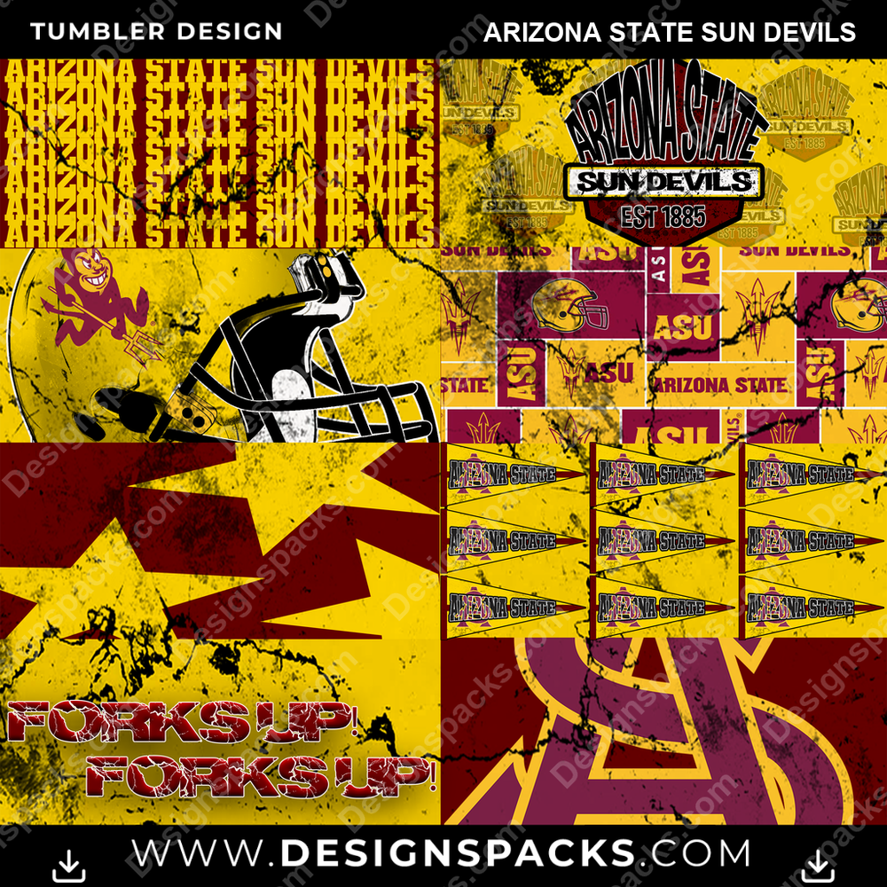 College Sport Distressed BG Arizona State Sun Devils Tumbler Digital Wrap Design