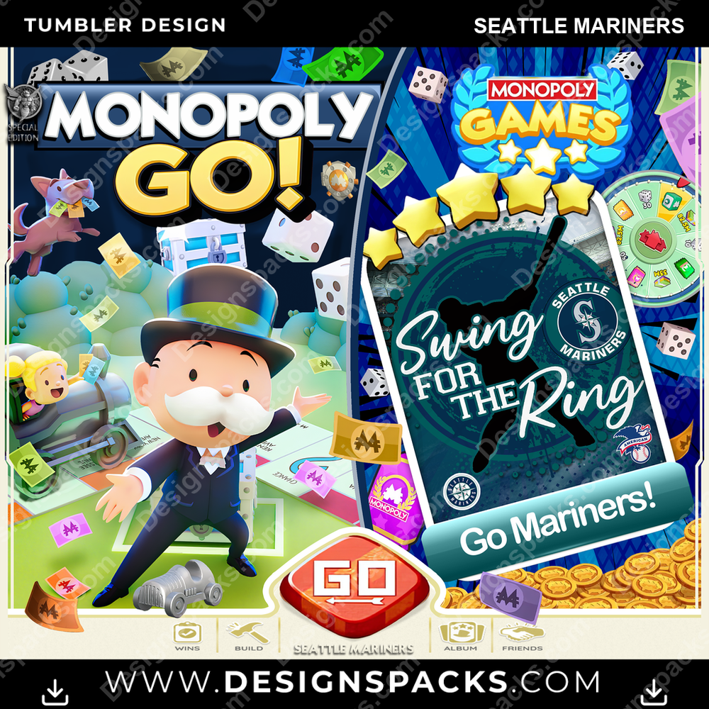 Baseball Monopoly Go! Seattle Mariners Tumbler Digital Wrap Design