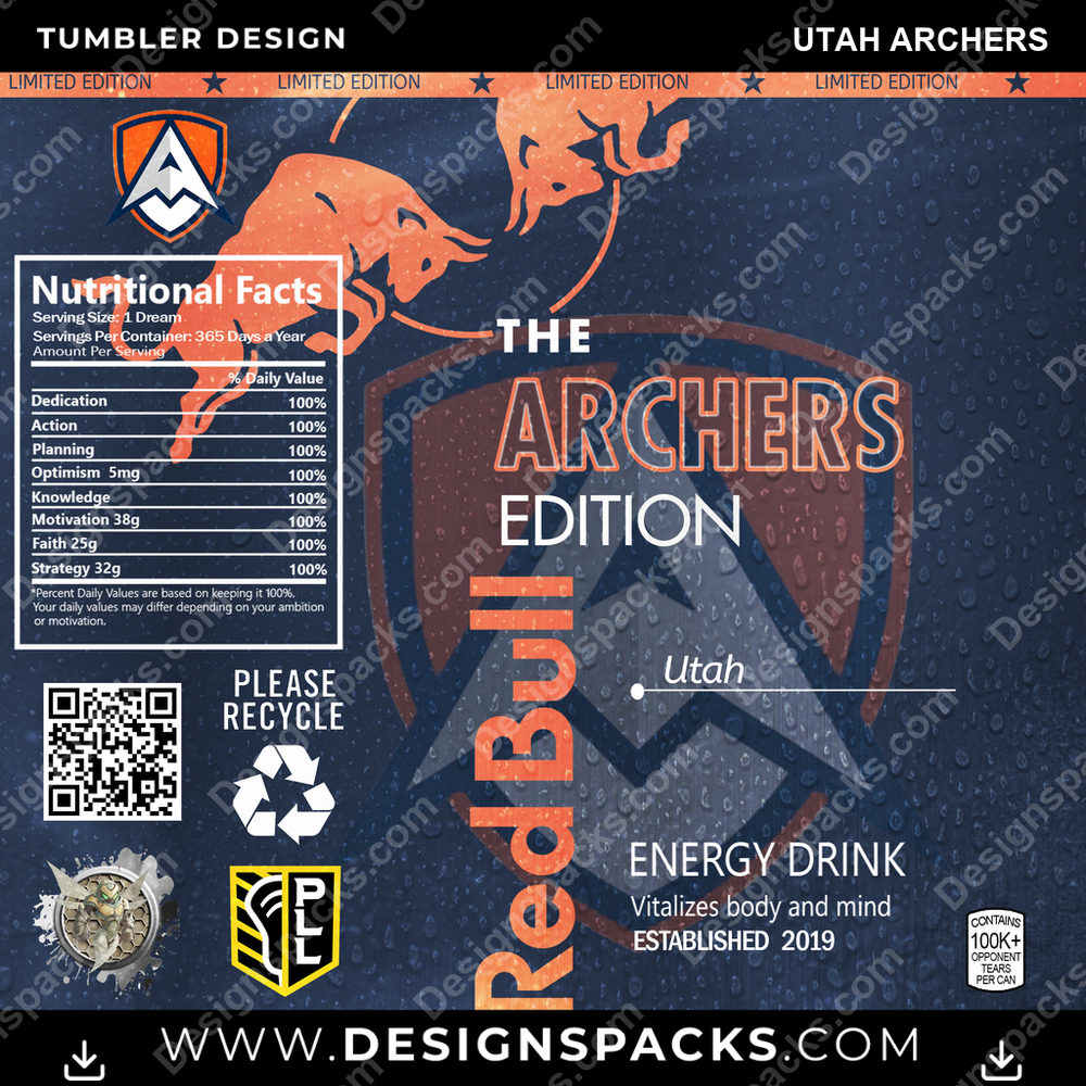 Lacrosse Red Bull Utah Archers Tumbler Digital Wrap Design