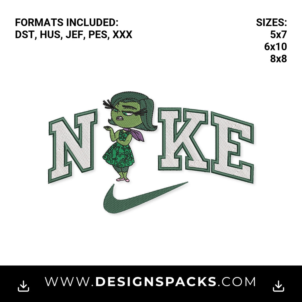 Disgust Inside Out Cartoon Swoosh Embroidery Design - Instant digital download pattern at Designspacks.com