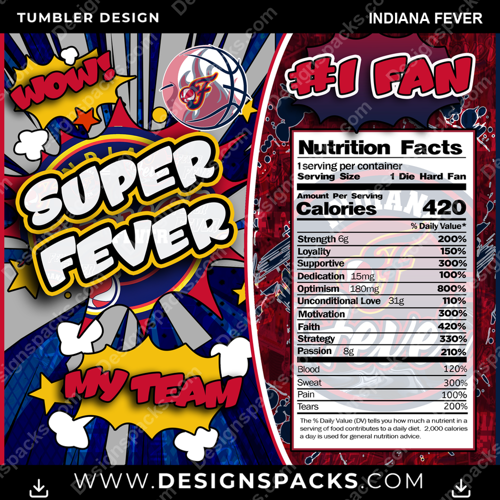 Basketball Super Team Indiana Fever Tumbler Digital Wrap Design