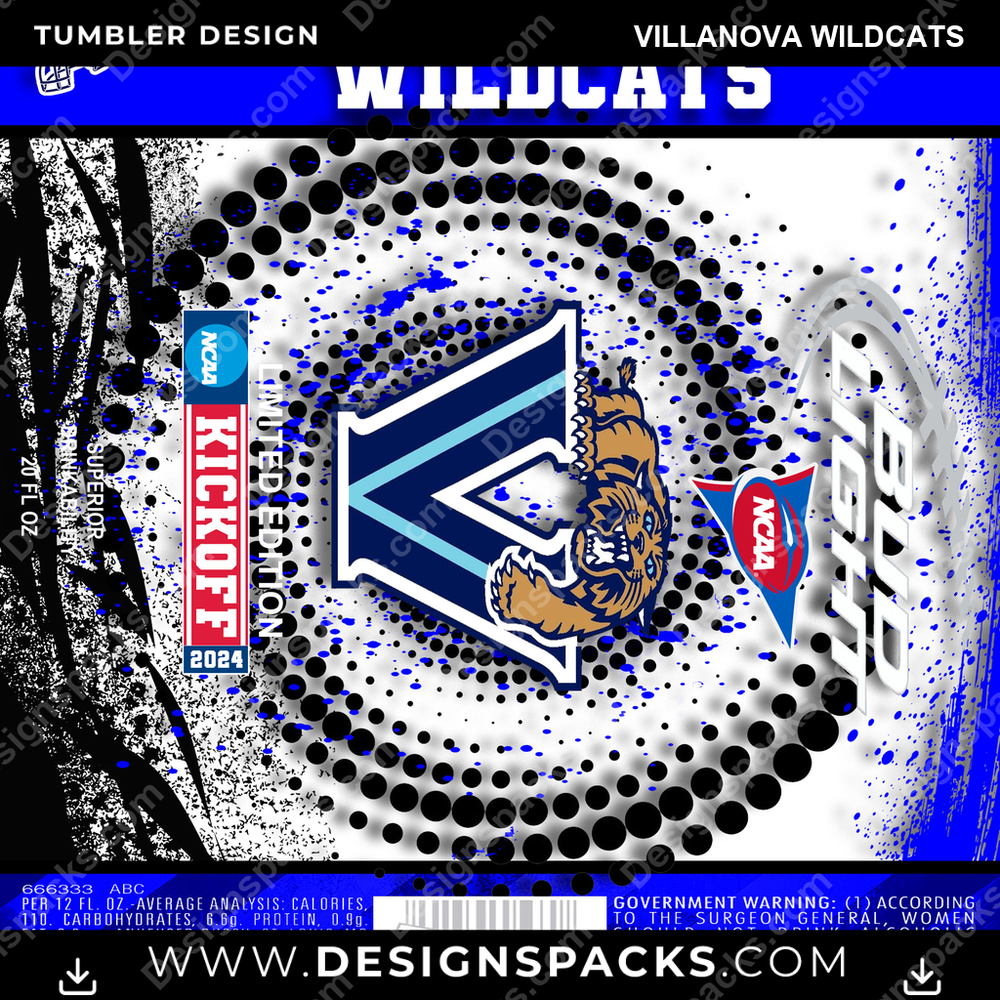 College Sport Bud Villanova Wildcats NCAA College Sport Tumbler Digital Wrap Design Download
