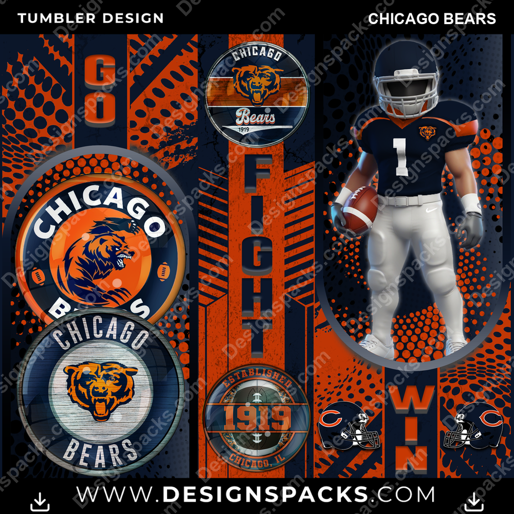 Football Go Fight Win Chicago Bears NFL Football Tumbler Digital Wrap Design Download