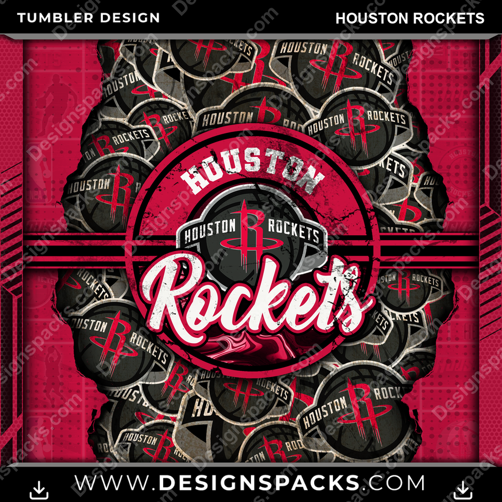 Basketball Ripped Houston Rockets Tumbler Digital Wrap Design