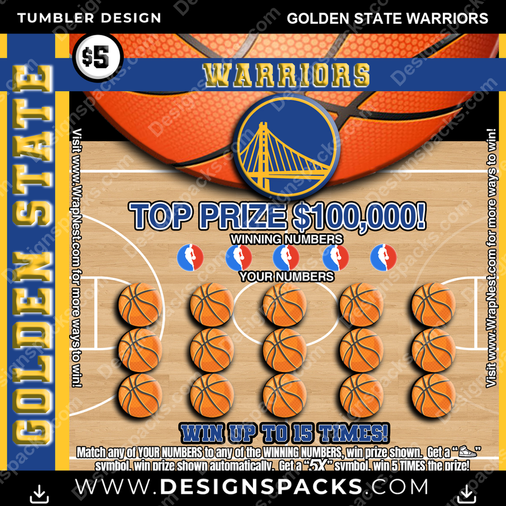 Basketball Lottery Ticket Golden State Warriors NBA Basketball Tumbler Digital Wrap Design Download