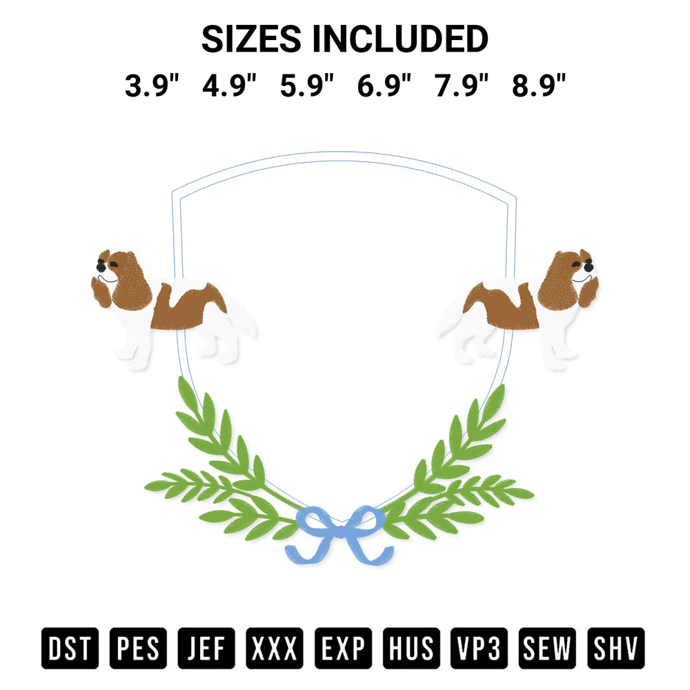 Get the Cavalier King Charles Spaniel Dog Frame Embroidery Design embroidery design for your custom crafts! Premium digitized files available for instant download at Designspacks.com. Available sizes: 3.9", 4.9", 5.9", 6.9", 7.9", 8.9".