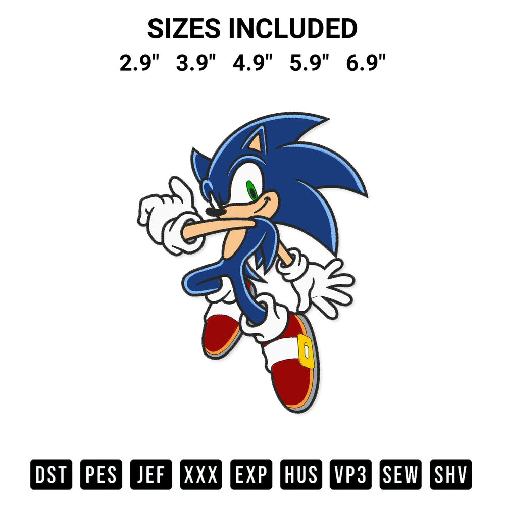 Transform your fabrics with the Sonic Embroidery Design embroidery design. Instant access to premium digitized patterns at Designspacks.com. Available sizes: 2.9", 3.9", 4.9", 5.9", 6.9".