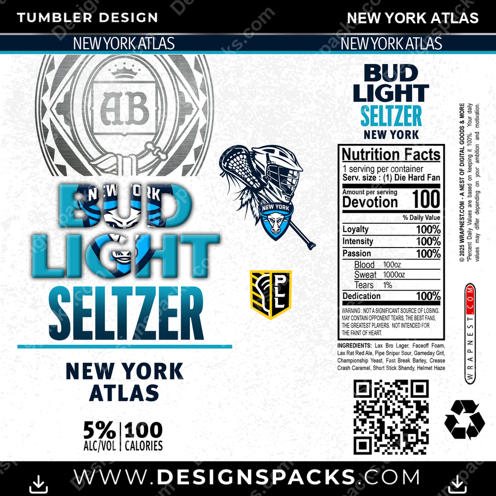 Lacrosse Bud Light Seltzer New York Atlas PLL Lacrosse Tumbler Digital Wrap Design Download