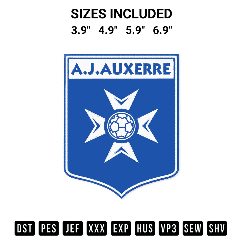 Add a unique touch to your apparel with the Fc Aj Auxerre Logo Embroidery Design embroidery file. Premium instant download available now on Designspacks.com. Available sizes: 3.9", 4.9", 5.9", 6.9".
