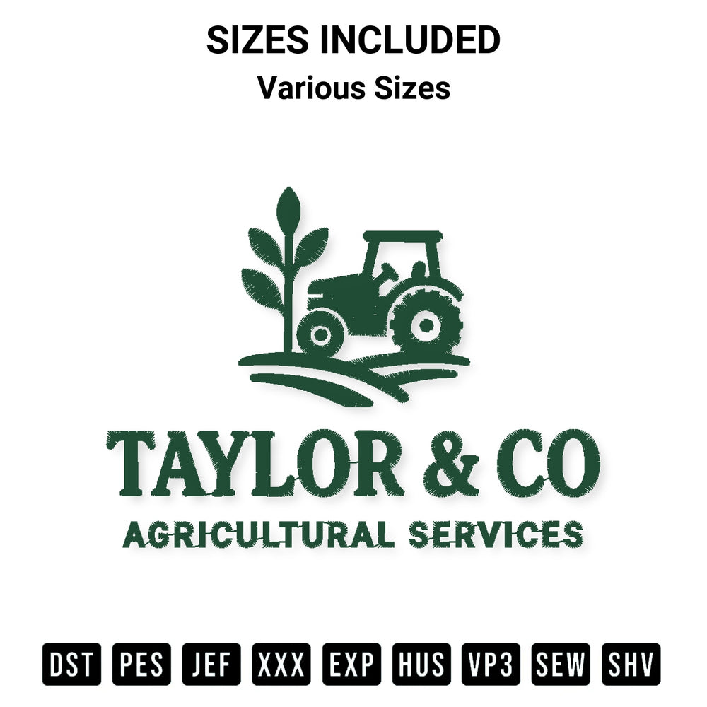Shop the Taylor Co Agricultural Services Embroidery Design machine embroidery pattern at Designspacks.com. Beautifully digitized for flawless stitching on any fabric. Available sizes: Various Sizes.