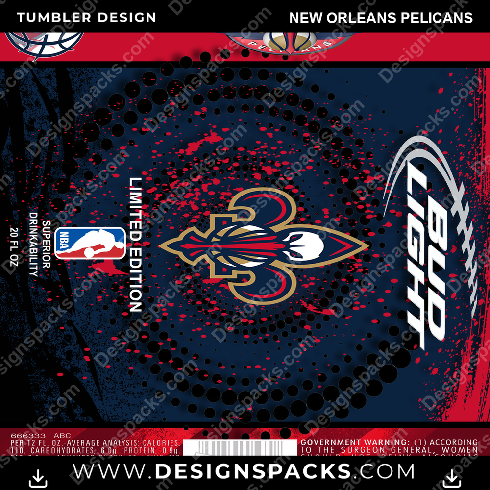 Basketball Bud New Orleans Pelicans Tumbler Digital Wrap Design