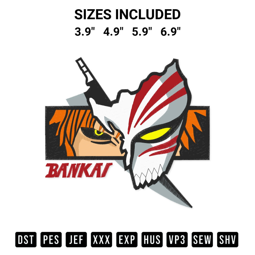 Stitch like a pro with the Kurosaki Ichigo Bleach Embroidery Design embroidery pattern from Designspacks.com. High-quality digital machine embroidery file. Available sizes: 3.9", 4.9", 5.9", 6.9".